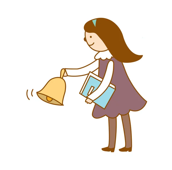 Ecole fille avec une cloche — Image vectorielle
