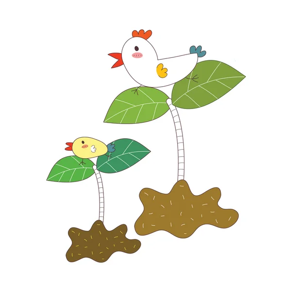 Pollos en ramas — Archivo Imágenes Vectoriales