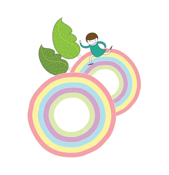 Girl on the rainbow circles — Stock Vector