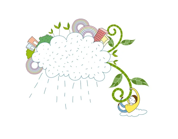 Ciudad en la nube de lluvia — Vector de stock