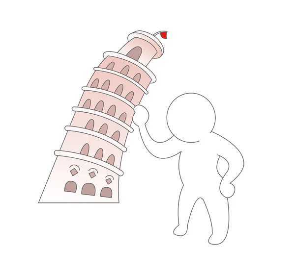 ピサの斜塔を保持している男 — ストックベクタ