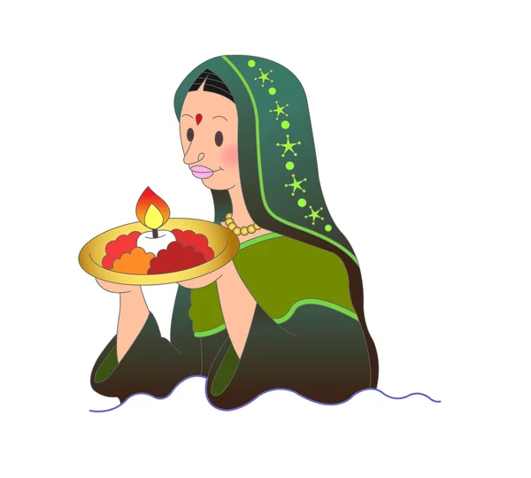 Ragazza indiana con cibo sul piatto — Vettoriale Stock