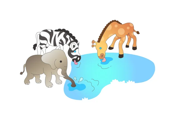 动物喝水 — 图库矢量图片