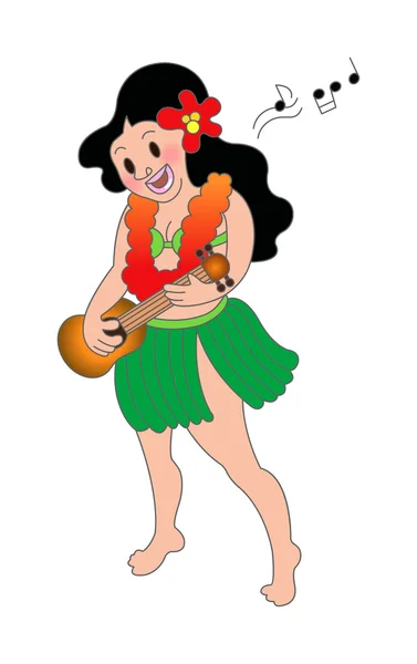 Hawaiian girl playing guitar — Stock Vector