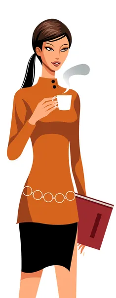 女学生与一杯咖啡 — 图库矢量图片