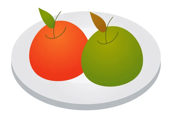 Manzanas en plato — Vector de stock