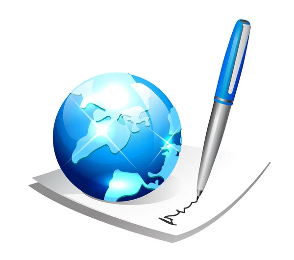 World with pen — Stock Vector