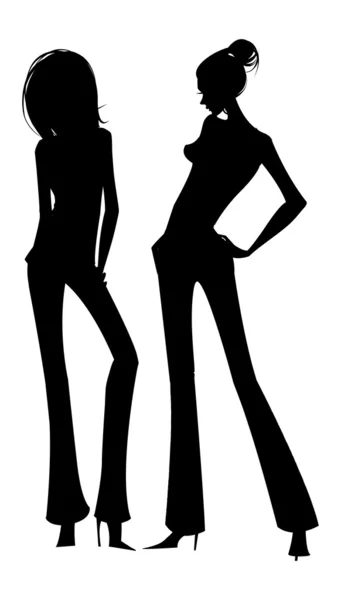 Silhouette di due ragazze — Vettoriale Stock