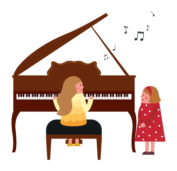 Chica tocando el piano — Vector de stock