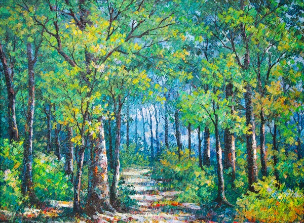 Peinture à l'huile tableau sur toile d'une allée dans le dessin de la forêt — Photo