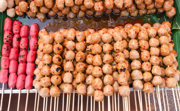 Thai street food grilled meatballs — Stock Photo, Image