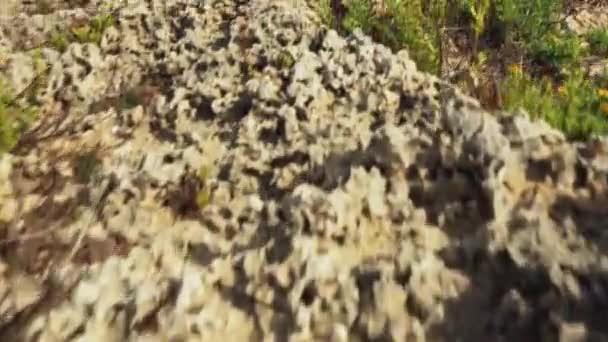 Düşük Açılı Video Kayaların Üzerinden Denize Doğru Hareket Ediyor Sonunda — Stok video