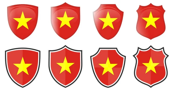 Bandera Vertical Vietnam Forma Escudo Cuatro Versiones Simples Icono Signo — Archivo Imágenes Vectoriales