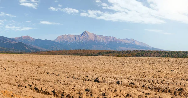 Monte Krivan Picco Simbolo Slovacco Ampio Panorama Con Campo Asciutto — Foto Stock