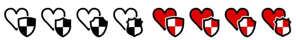 Icono Del Corazón Detrás Del Escudo Diferentes Versiones Protección Del — Vector de stock