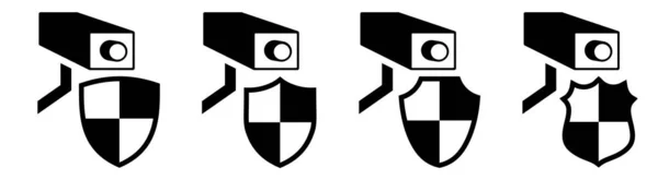 Иконка Камеры Видеонаблюдения Щитом Разные Версии Концепция Защиты Безопасности — стоковый вектор
