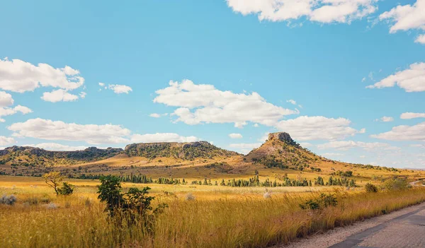 Χαμηλή Καλλιέργεια Χόρτου Στην Αφρικανική Σαβάνα Μικρά Βραχώδη Βουνά Στο — Φωτογραφία Αρχείου