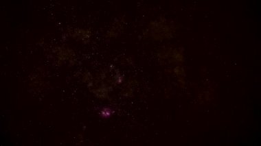 Night sky timelapse, many stars with satellites passing by, Milky way with Triffid and Lagoon nebula visible