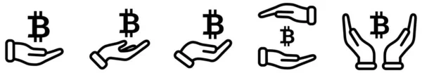 Symbole Btc Dessus Dans Les Mains Donner Tenir Protéger Bitcoin — Image vectorielle