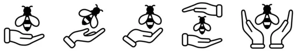 Bee Icon Hands Protect Bees Sign — Vetor de Stock