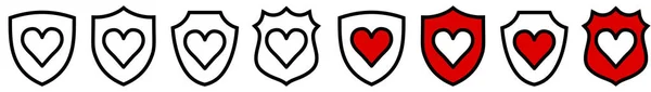 Icono Del Corazón Dentro Del Escudo Diferentes Versiones Concepto Amor — Vector de stock