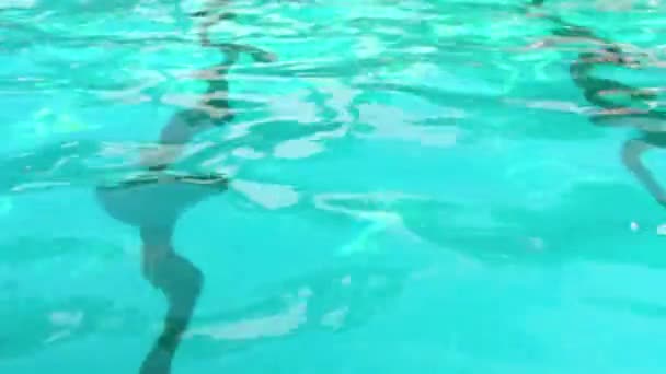 Water Surface Swimming Pool Small Waves Dark Lines Visible Bottom — Stock video