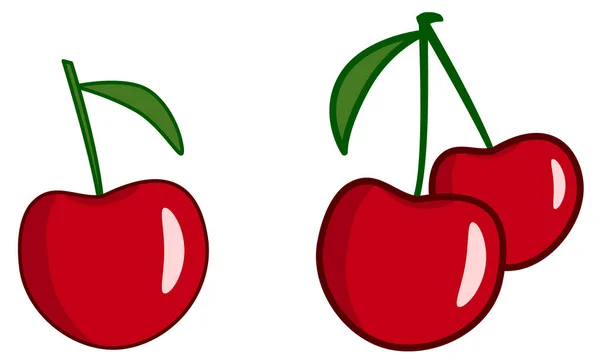 简单的红樱桃绘图向量 单果和双果版本 — 图库矢量图片