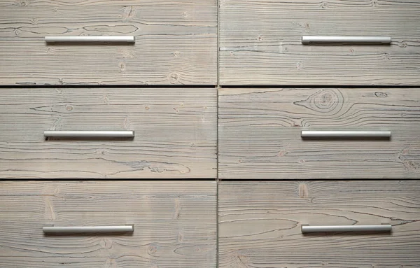 Six Simple Wooden Drawers Steel Handlebar Front View — Stock Fotó