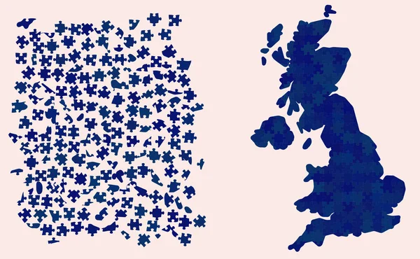 Carte Royaume Uni Faite Différentes Nuances Bleu Couleur Nationale Pièces — Image vectorielle