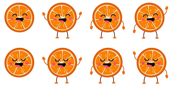 Cute Kawaii Style Orange Citrus Fruit Icon Eyes Closed Mouth — Vettoriale Stock