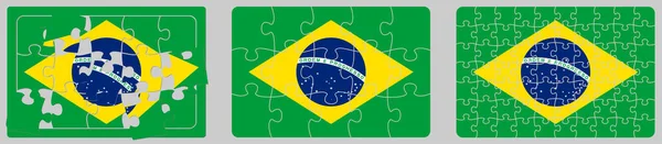 Brazil Flag Made Out Puzzle Pieces Different Versions — Stock Vector