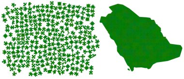 Krallık Suudi Arabistan haritası farklı tonlarda yeşilden yapılmıştır - ulusal renk - yapboz parçaları, 286 dağınık blok ve bitmiş versiyon