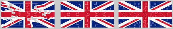 Union Jack Flag Made Out Puzzle Pieces Different Versions — 图库矢量图片