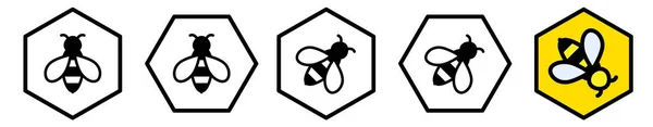 Simple Honey Bee Icon Hexagon Multiple Version — Image vectorielle