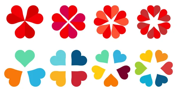 Hearts Arranged Circle Forming Flower Shape Three Six Icon Version — ストックベクタ