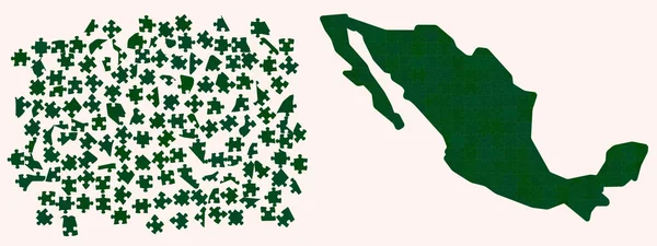 México Mapa Feito Diferentes Tons Verde Cor Nacional Peças Quebra —  Vetores de Stock
