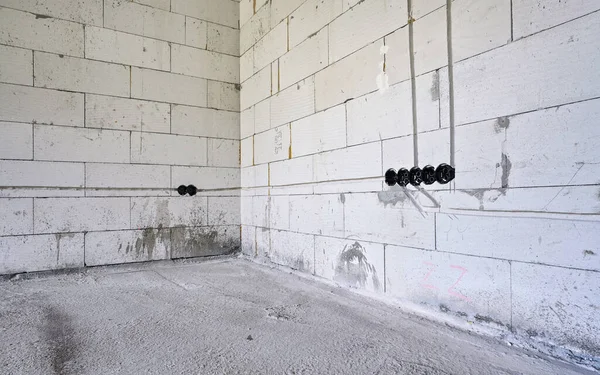 House Construction Aac Autoclaved Cellular Concrete Only Bare White Walls — Stock Photo, Image