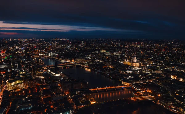 Widok Lotu Nocno Wschodniej Czê Londynu Wieczorem Katedra Pawła Widoczna — Zdjęcie stockowe