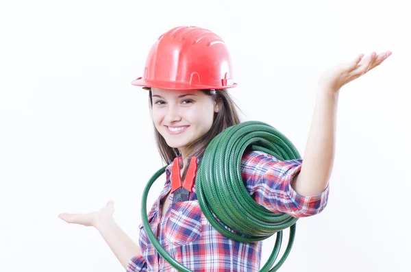 Woman with tools ready for work — Stock Photo, Image