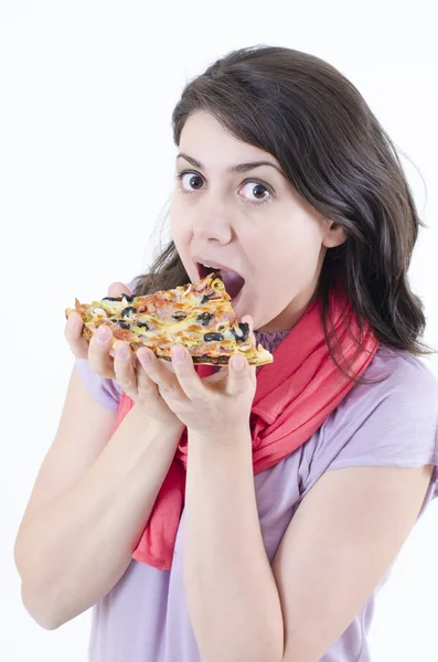 Äta pizza — Stockfoto