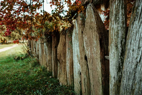 Старый Деревянный Исторический Забор Окружает Деревенский Дом — стоковое фото