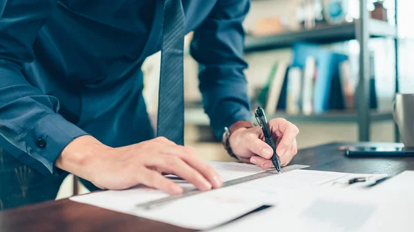 Businessman Working Office Desk Analyzing New Project Accounting Finance Investment — Stock Photo, Image