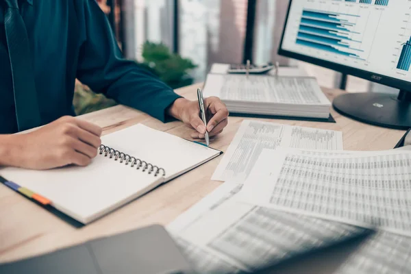 Investors Working Desk Office Using Pan Pointing Check Tracking Cost — Stock Photo, Image