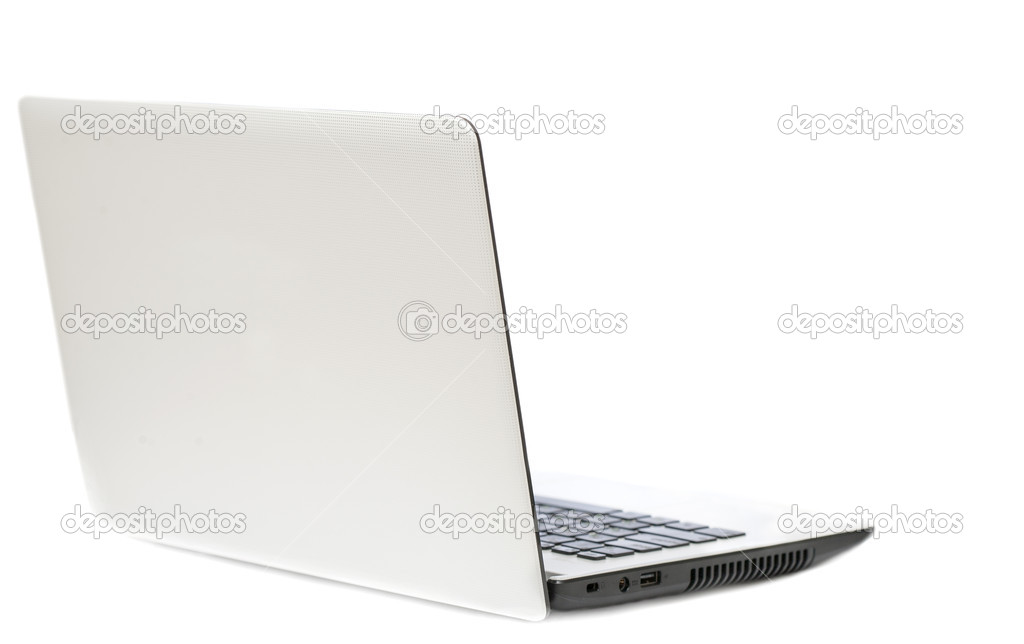 Aluminum laptop. Rear view. Isolated on white background