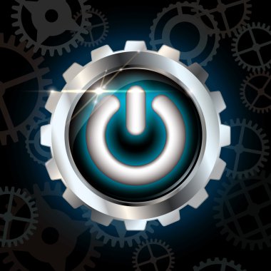 gears ile metalik vektör düğmesindeki mavi güç