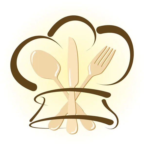 Icono de restaurante simple con sombrero de chef y cubiertos — Vector de stock