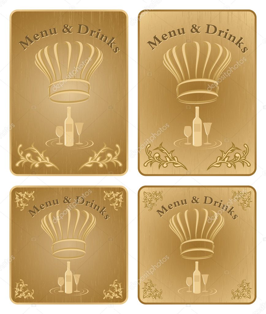 Chef menu and drinks cover or board - vector set