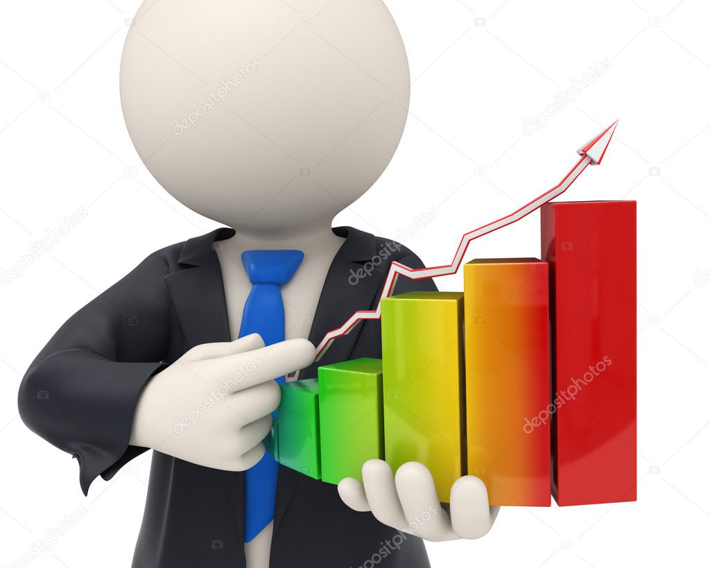 3d business man holding a financial graph