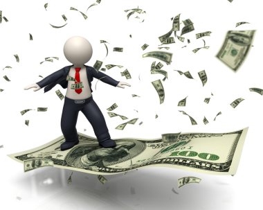 100 dolarlık banknot bize uçan 3d iş adamı