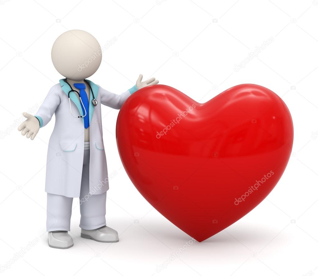 3d doctor with a big red heart icon